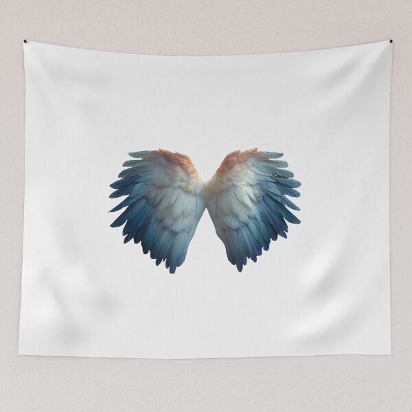 Item preview, Pair of delicate, beautifully colored wings extends outward, with intricate details of feathers caught in a serene, diffused light designed and sold by MiraCleAI.