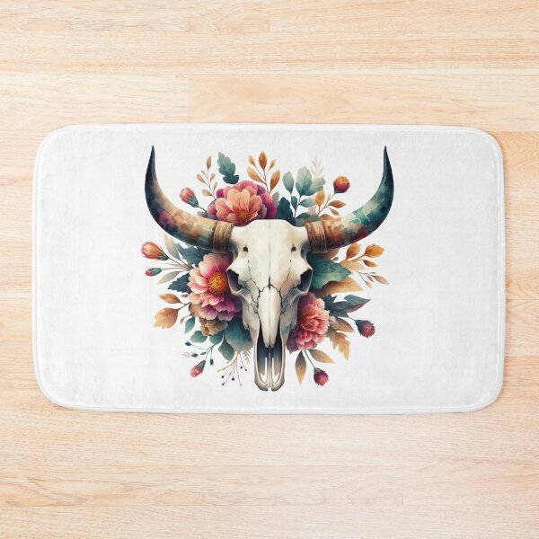 Item preview, longhorn skull with flowers designed and sold by Clara Fruggeri.