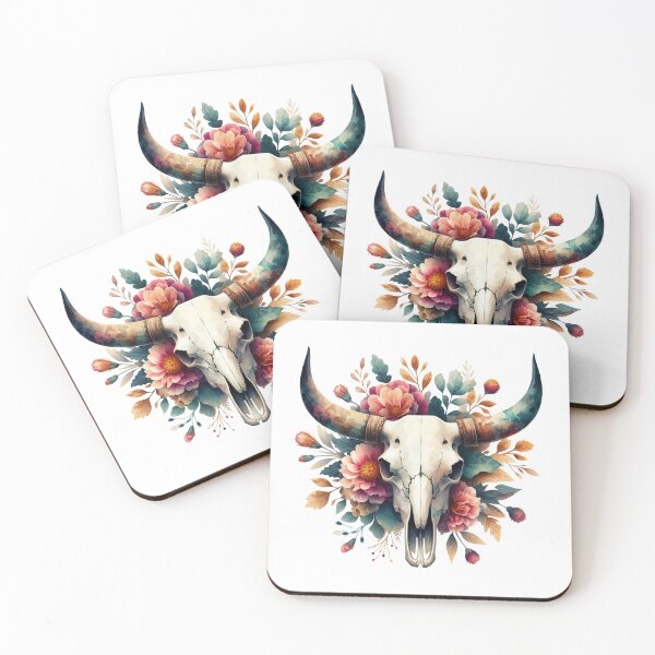 Item preview, longhorn skull with flowers designed and sold by Clara Fruggeri.