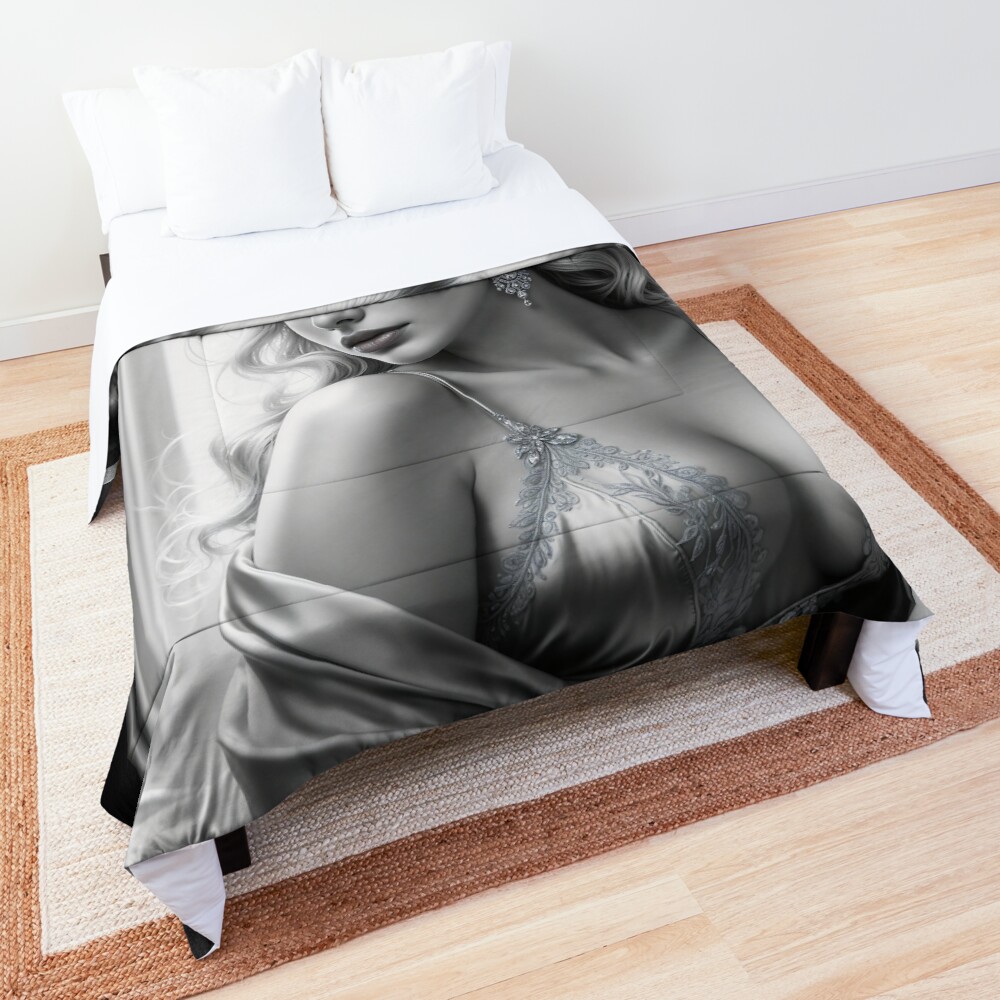 Casual Observer - A Portrait Of Glamour Model Lycia AI Concept Art by Xzendor7 - A Captivating Blonde Beauty 3 Casual Observer A Portrait Of Glamour Model Lycia Gorgeous AI Concept Art by Xzendor7 Decorative Illustration Art Print Comforter
