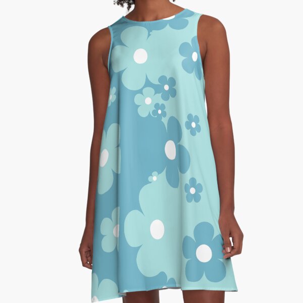 Item preview, 60's Retro Pop Small Flowers in Dark Blue, Light Blue and White designed and sold by MellowCat.