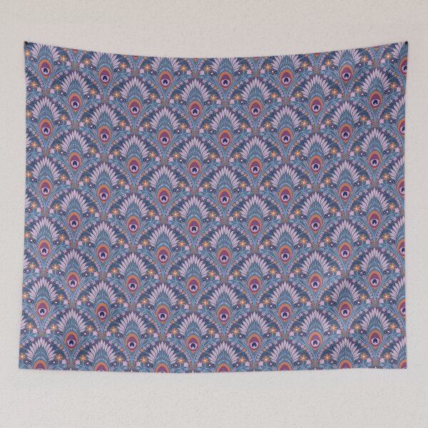Artikelvorschau, Blumenpfau orange und blau (dunkel) entworfen und verkauft von Aralma.