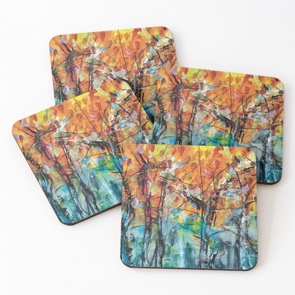 Item preview, Autumn - abstract painting expressive trees in vibrant seasonal colour designed and sold by MercuryUrchin.