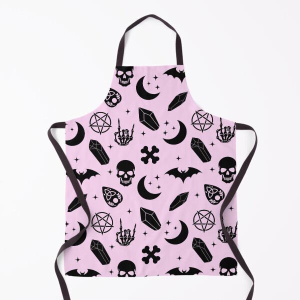 Item preview, Goth Witchy Witchore Occult Pattern with Skulls Skeleton and Pentagram Black and Pink designed and sold by StudioWhimsey.