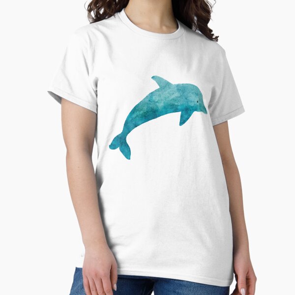 Turquoise Dolphin, Watercolor and Patterned Classic T-Shirt