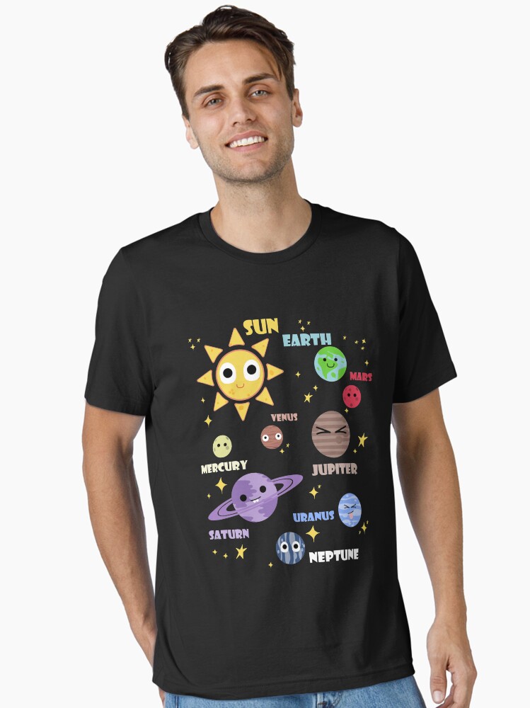 womens solar system shirt, planets, sun and planets, star and