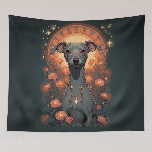 Item preview, Small Gray Italian Greyhound with Magic Flowers designed and sold by Eva Nev.