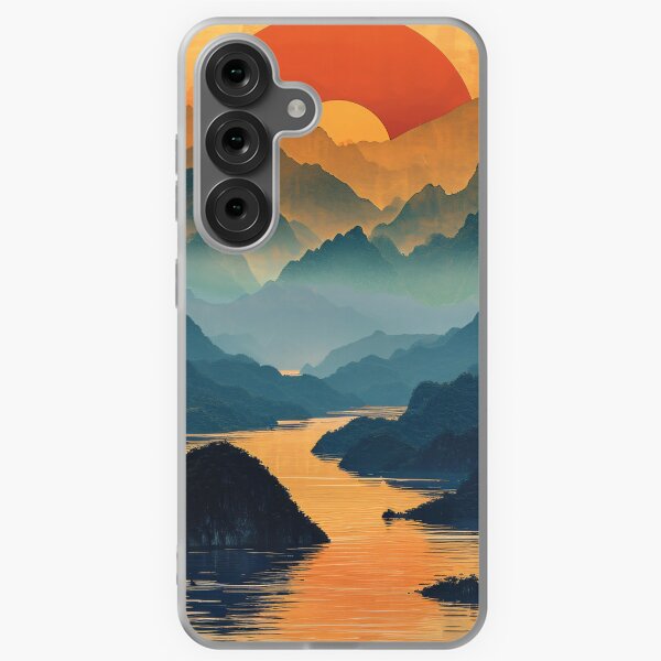 Item preview, Sunset Over Mountain River Landscape Print designed and sold by amortka.