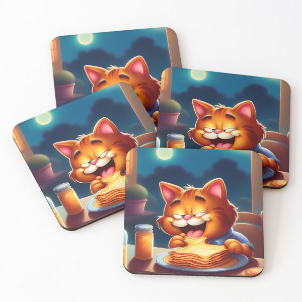 Item preview, A red cat eats lasagna for dinner designed and sold by Purpleflex.