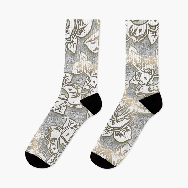 Item preview, Rosebuds on Glitter (White & Gold on Silver) v2 designed and sold by LTDesignsShop.