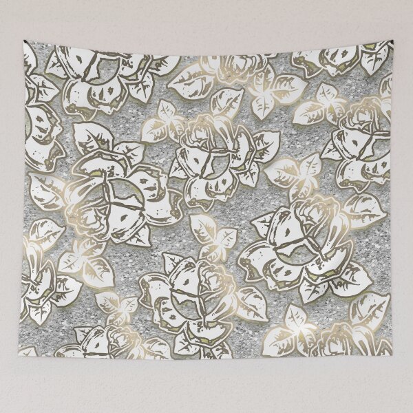 Item preview, Rosebuds on Glitter (White & Gold on Silver) v2 designed and sold by LTDesignsShop.
