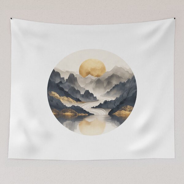 Item preview, Sunset Over Tranquil Mountains Print designed and sold by amortka.
