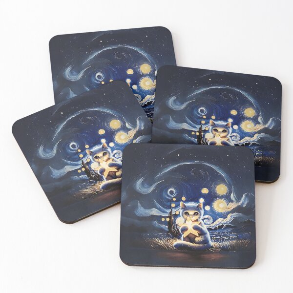Item preview, Copy of Cat in the nigth with star and bats, impressionism, famous painting, Starry Night Style Van Gogh painting Cat Lover designed and sold by Collagedream.