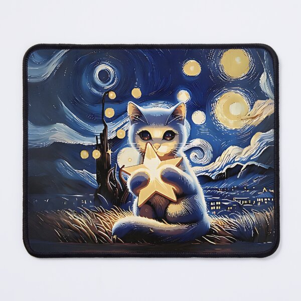 Item preview, Copy of Cat in the nigth with star and bats, impressionism, famous painting, Starry Night Style Van Gogh painting Cat Lover designed and sold by Collagedream.