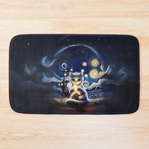Item preview, Copy of Cat in the nigth with star and bats, impressionism, famous painting, Starry Night Style Van Gogh painting Cat Lover designed and sold by Collagedream.
