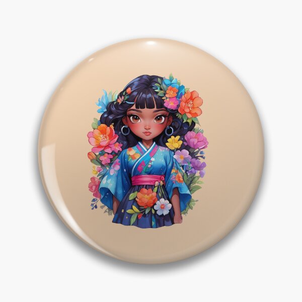 Item preview, black japanese girl in blue kimono  designed and sold by Cosmicreations1.