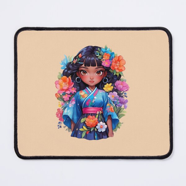 Item preview, black japanese girl in blue kimono  designed and sold by Cosmicreations1.