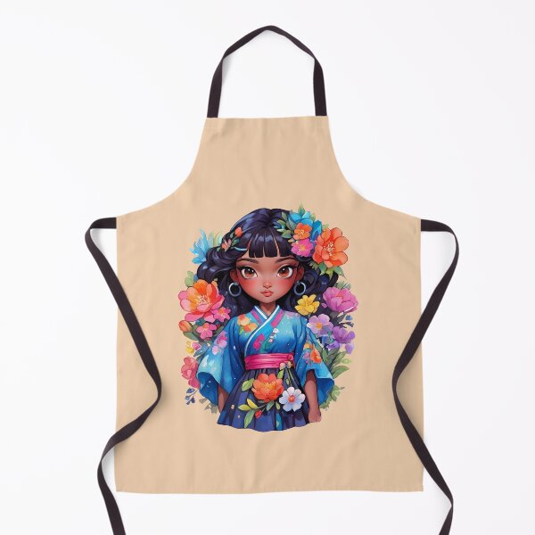 Item preview, black japanese girl in blue kimono  designed and sold by Cosmicreations1.