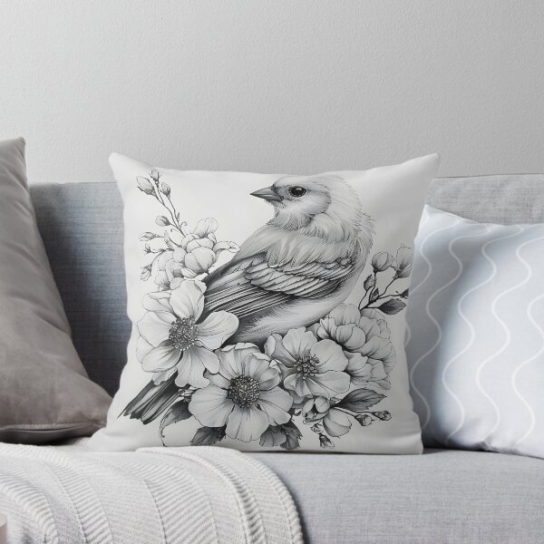 Item preview, Black and White Bird Pencil Drawing designed and sold by Pencil-Art.