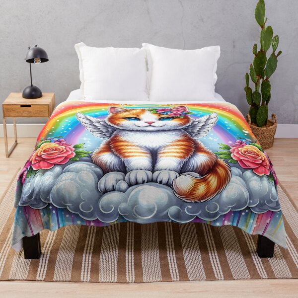Item preview, Adorable Angel Cat with Rainbow and Flowers designed and sold by Vitalka-uk.