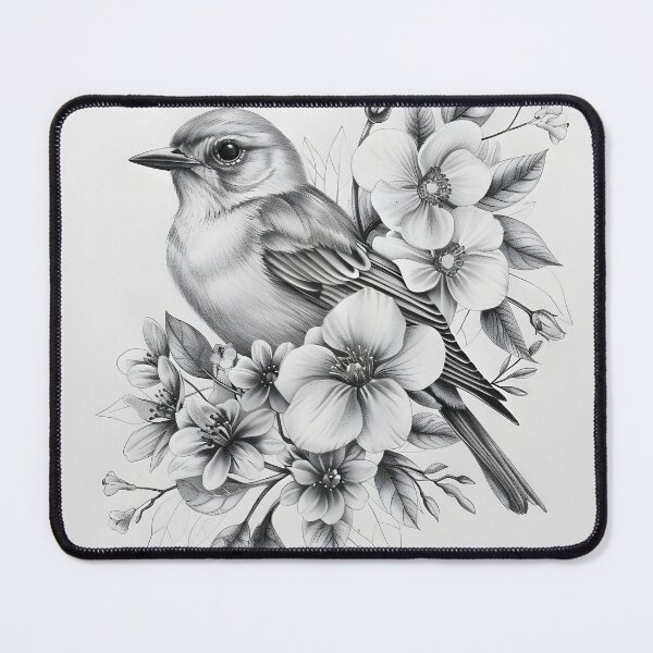 Item preview, Black and White Bird Pencil Drawing designed and sold by Pencil-Art.