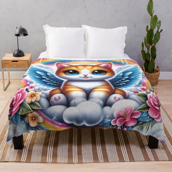Item preview, Cute Angel Cat with Rainbow and Flowers designed and sold by Vitalka-uk.