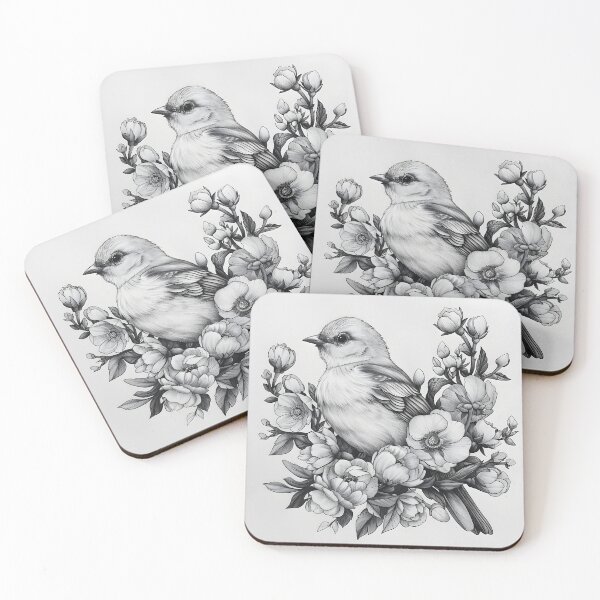 Item preview, Black and White Bird Pencil Drawing designed and sold by Pencil-Art.