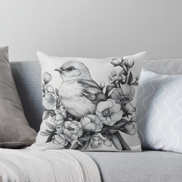 Item preview, Black and White Bird Pencil Drawing designed and sold by Pencil-Art.