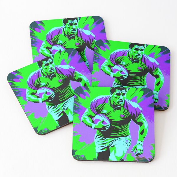 Item preview, Dynamic Duel: Green and Purple Rugby Star designed and sold by GrizzlyCollective.
