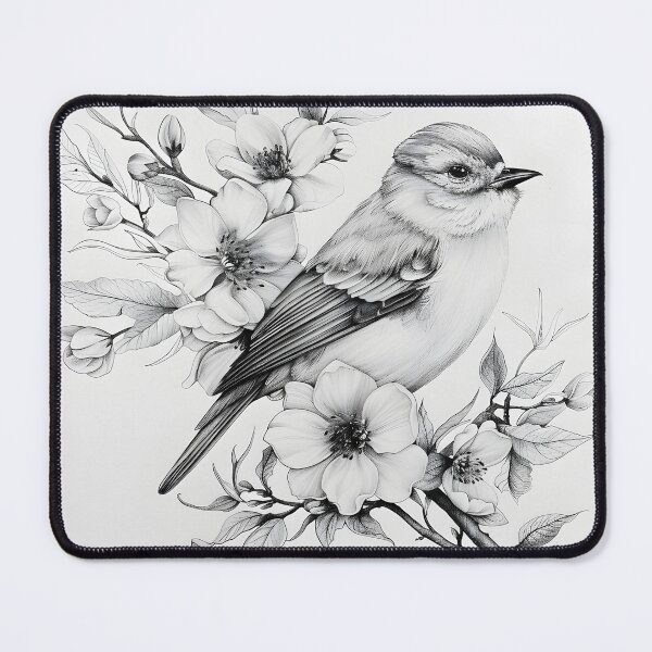Item preview, Black and White Bird Pencil Drawing designed and sold by Pencil-Art.
