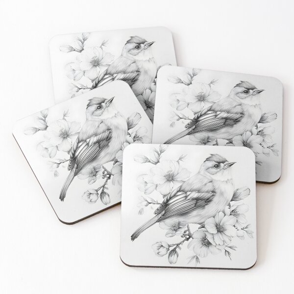 Item preview, Black and White Bird Pencil Drawing designed and sold by Pencil-Art.