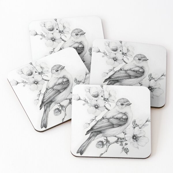 Item preview, Black and White Bird Pencil Drawing designed and sold by Pencil-Art.
