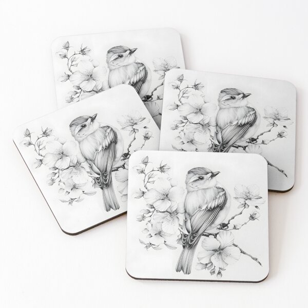 Item preview, Black and White Bird Pencil Drawing designed and sold by Pencil-Art.
