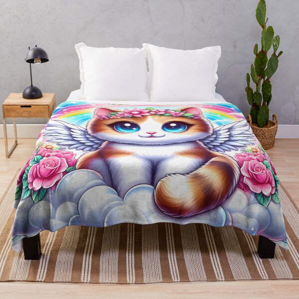 Item preview, Cute Angel Cat with Floral Crown and Rainbow designed and sold by Vitalka-uk.