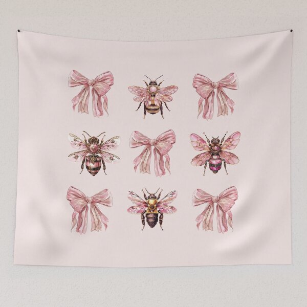Item preview, Coquette Aesthetic Pink Bow And Golden Bees designed and sold by CozyLightsStore.
