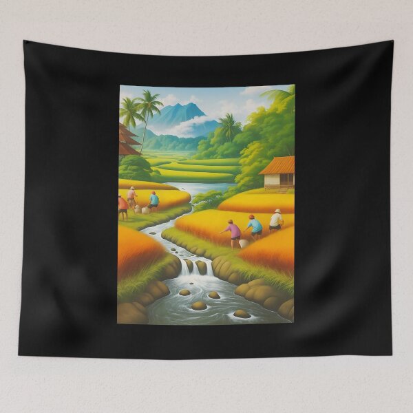 Item preview, Landscape Village Rice Field  designed and sold by fambrostore.