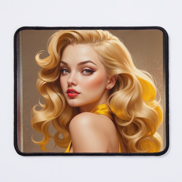 Item preview, Her Golden Color Gorgeous Pin Up Girl AI Concept Art Portrait by Xzendor7 designed and sold by Xzendor7 Digital Art Creations.