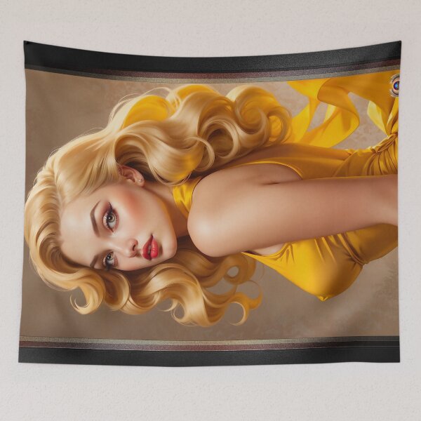 Item preview, Her Golden Color Gorgeous Pin Up Girl AI Concept Art Portrait by Xzendor7 designed and sold by Xzendor7 Digital Art Creations.