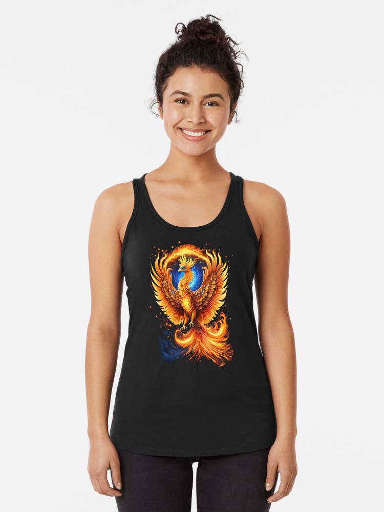 Thumbnail 1 of 3, Racerback Tank Top, Blue Flame Phoenix designed and sold by Suzebilia.