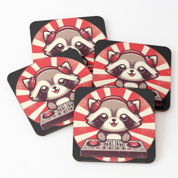 Item preview, Funny Kawaii Raccoon DJ in Headphones Retro designed and sold by TomFrontierArt.