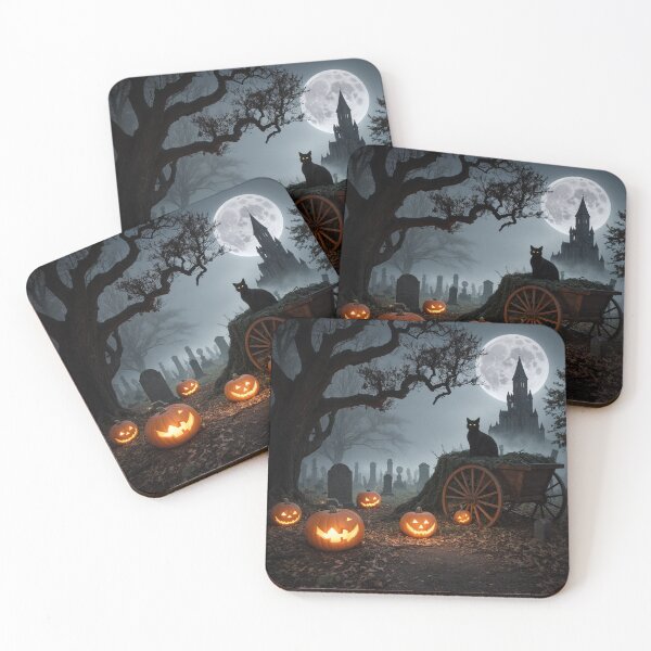 Item preview, Haunting Moonlit Graveyard Black Cat & Creepy Pumpkins designed and sold by EnchantedVista.