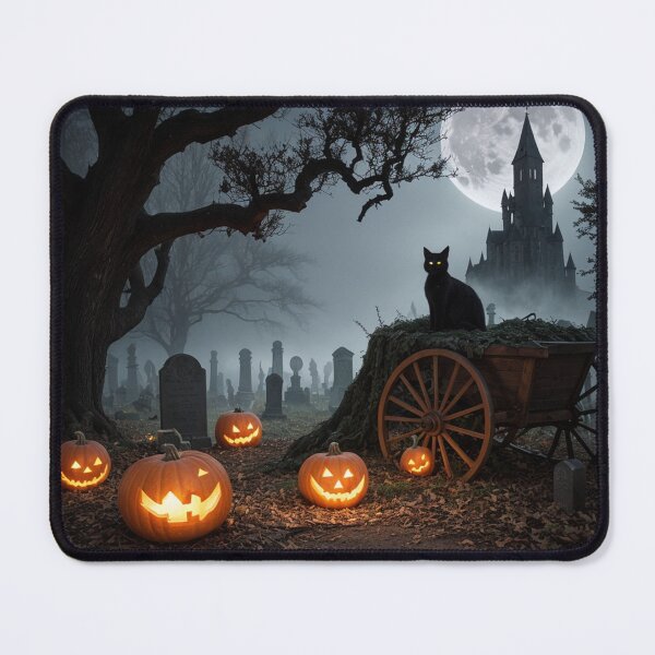 Item preview, Haunting Moonlit Graveyard Black Cat & Creepy Pumpkins designed and sold by EnchantedVista.