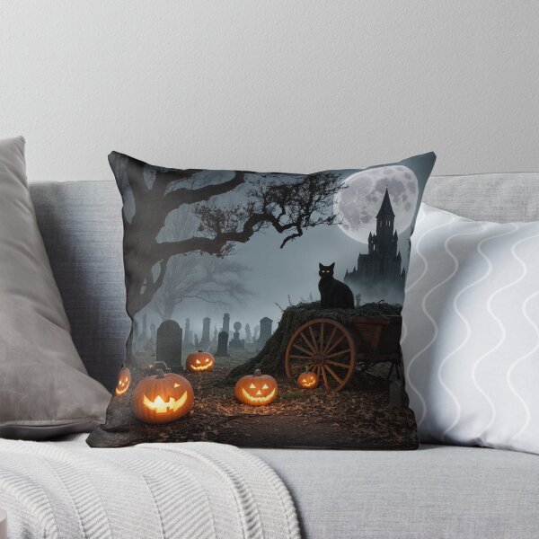 Item preview, Haunting Moonlit Graveyard Black Cat & Creepy Pumpkins designed and sold by EnchantedVista.