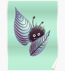 Cute Hairy Creature Hidden In Leaves | Digital Art Poster