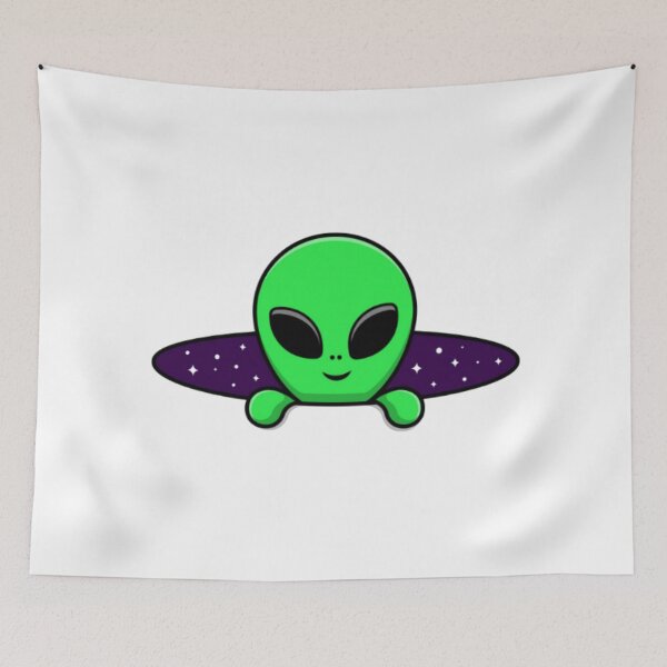 Item preview, Cute green alien climbs out from space hole designed and sold by Aysa Galaxy.