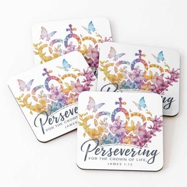 Item preview, Persevering for the Crown of Life, James 1:12, Crown, Flowers and Butterflies designed and sold by Faithloveshop.