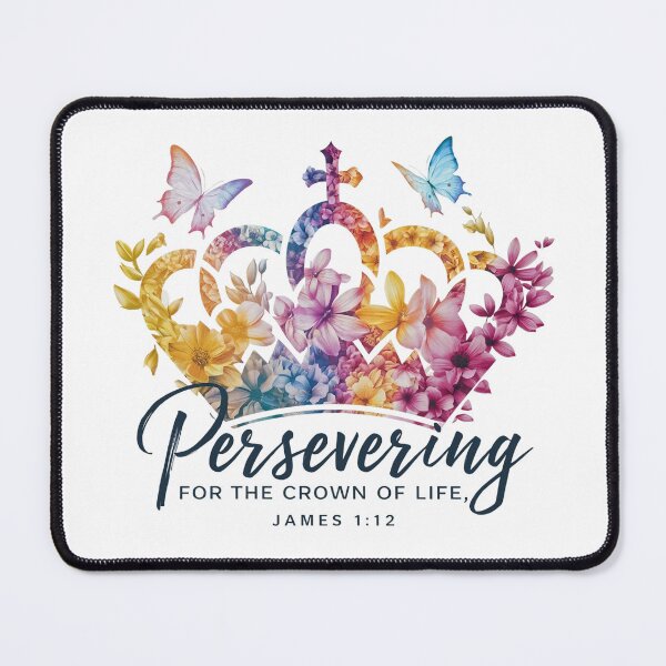 Item preview, Persevering for the Crown of Life, James 1:12, Crown, Flowers and Butterflies designed and sold by Faithloveshop.