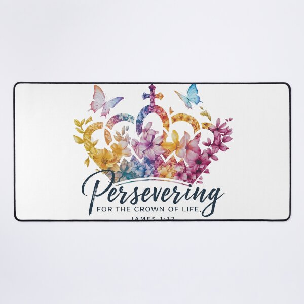 Item preview, Persevering for the Crown of Life, James 1:12, Crown, Flowers and Butterflies designed and sold by Faithloveshop.