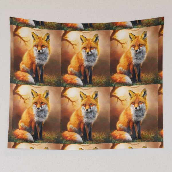 Item preview, Fox Portrait. Spring fox, floral fox, vintage fox, fox painting, Rembrandt van Rijnstyle designed and sold by FoxVibes.