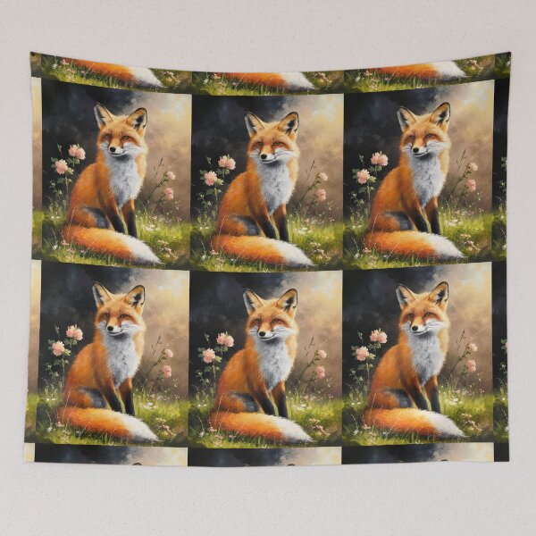 Item preview, Fox Portrait. Spring fox, floral fox, vintage fox, fox painting, Rembrandt van Rijnstyle designed and sold by FoxVibes.